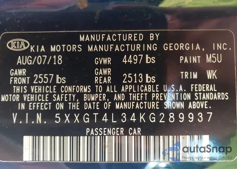 2019 Kia Optima S z USA, uszkodzony, nr VIN 5XXGT4L34KG289937